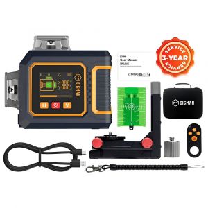 Niveau laser 12 lignes CIGMAN CM-S03 avec &eacute;cran LCD, faisceau vert 3&times;360&deg;, haute pr&eacute;cision &plusmn;1,5 mm/5 m, mise &agrave; niveau automatique, 2 batteries 2600 mAh,application et t&eacute;l&eacute;commande - Neuf