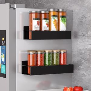 Eryi-2 Pi&egrave;ces &Eacute;tag&egrave;re Magn&eacute;tique Pour R&eacute;frig&eacute;rateur Noir,M&eacute;taux Porte-&Eacute;pices Cuisine Murale Sans Percage-&Eacute;tag&egrave;res Lat&eacute;rales - Neuf