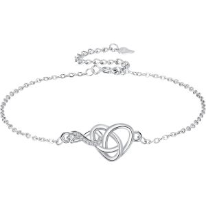 Eryi-Femme Bracelet Argent Sterling 925 Réglable Pendentif Coeur Bijoux Cadeaux Noël D'anniversaire Pour Femmes Filles Soeurs (17+4 Cm) - Neuf