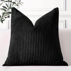 Lot De 1 Housse De Coussin En Velours Côtelé Décoratif Canapé Taie D'oreiller Douce Pour Maison Salon Chambre Lit Clic Clac Décoration 60x60cm Noir - Neuf