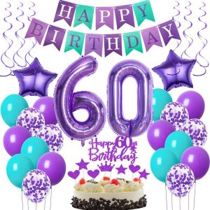 Decoration 60 Ans Anniversaire Femme, Ballons 60 Ans Anniversaire Femme Violet, Decoration Anniversaire 60 Ans Femme,60 Ans Ballons Femme Violet Decoration Gâteau 60 Ans Anniversaire Femme - Neuf