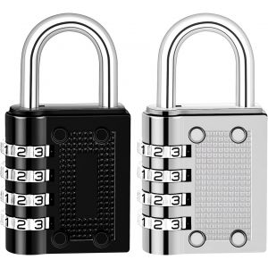 Cadenas à combinaison à 4 chiffres, en alliage de zinc, pour valise, casier, gymnase, avion (noir, argent) - Neuf