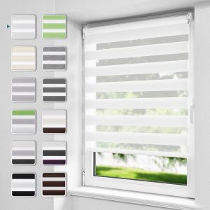 Store Enrouleur Jour Nuit Sans Per&ccedil;age, Installation Facile Par Clips Ou Vis, Rideau Occultant &Agrave; Tissu Double Pour Fen&ecirc;tre Ou Porte, Blanc, 110l X 120l Cm - Neuf