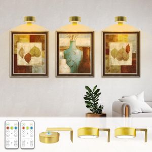 Subzonal-Lot De 3 Lampes De Peinture &Agrave; Piles Dor&eacute;es Sans Fil Avec T&eacute;l&eacute;commande, 3 &Eacute;clairages Et Intensit&eacute; Variable, Lumi&egrave;re D'art Mural Pour Peinture, Accentuation Et Minuterie, Pour Cadre Photo, App - Neuf