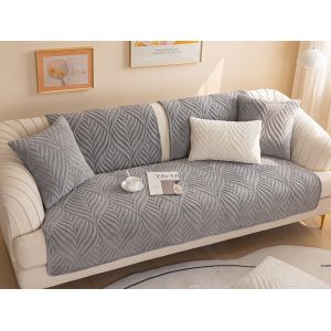 Housse De Canap&eacute; Antid&eacute;rapante &Agrave; Motif Feuilles 90x120cm Gris - Neuf