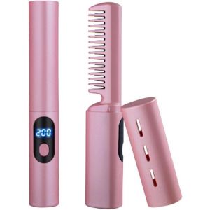 KAL-Peigne Lissant 2 En 1 -Brosse Lissante Pour Cheveux, Peigne Chaud De Portable De Voyage, Anti-Brûlure Lisseur Cheveux, Professionnels Hair Straightener Pour Coiffer Une Barbe Longue Et Courts - Neuf