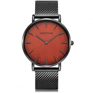 Montre A Quartz Geethink Pour Homme, Bracelet En Maille D'acier, Etanche Jusqu'a 3 Atm, De Luxe, Pour Le Travail (Noir Et Rouge) - Neuf