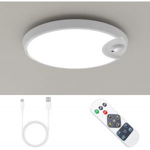Batterie Plafonnier Led Detecteur De Mouvement, Rechargeable Par Usb, Plafonnier Sans Fil Sans Percer, Luminaire Plafonnier Pour Salle De Bain, Lampe Plafond Pour Couloir Garage, Ip54 &Eacute;tanche, Rond - Neuf