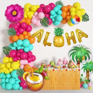 ChicSlick-188Pcs Tropical Ballon De Plage Décoration Palmier Gonflable Fleur Flamant Rose Vif Aloha Ananas Aluminium Ballons Pour Summer Party Decoration Déco Hawaienne Anniversaire Fille De[X01] - Neuf