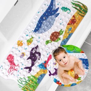 Alfombrilla De Baño Antideslizante De 100 X 40 Cm Con 200 Ventosas De Pvc, Ideal Para Duchas Infantiles Y Bebés Con Dibujos De Animales Marinos. - Neuf