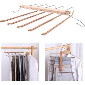 Nouveau,adapté cintre de pantalon,plusieurs cintres de pantalon,cintre économiseur d'espace,cintres de pantalon en bois 5 en 1 - Neuf