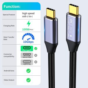 CHENG-usb-c vers usb-c 3.1 gen 2 5m, usb c 10gbps long, Type C 4K@60Hz UHD Video 5A/100W PD3.0 Fast Charge Cord with E-Marker Compatible with MacBook pro Samsung Galaxy Pixel Dell Monitor etc - Neuf