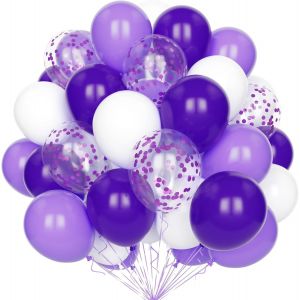 White And Dark Purple Balloons, 60 Pcs 12 Inch Pastel With Latex Helium Confetti For Birthday Wedding Party Decoration - Neuf