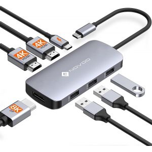 7-en-1 Docking Station Double Moniteur, Hub UBS C vers 2 HDMI 4K, Displayport 8K, 100W PD, USB x 3, Triple Affichage Station d'accueil pour Dell, HP, Lenovo, ASUS, Microsoft - Neuf