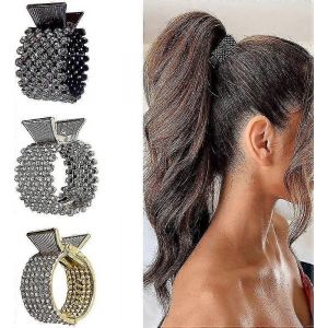 Paquet De 3 Petites Pinces À Cheveux Pour Queue De Cheval Haute,Pinces À Cheveux En Strass En Métal Antidérapantes,Support De Queue De Cheval,Pince À Griffes De Queue De Cheval Haute,Épingles À Cheveu - Neuf