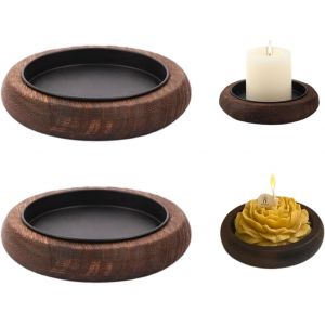 Kalanka-Lot De 2 Assiettes Rondes En Bois De 10 Cm De Diamètre - Bougeoir Rond - Soucoupe - Plaque En Bois Pour Mariage, Salon - Neuf