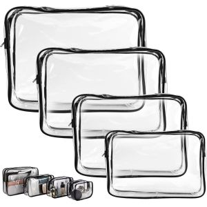 MAA-4 Pièces Trousse de Toilette Transparente, PVC Étanche Trousse de Maquillage de Voyage, Trousse Voyage Avion Cabine, Pochette Transparente Avion, Sacs d'avion Transparents pour Hommes, Femme, Enf - Neuf