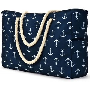 RFCBC-Sac de plage imperméable à rayures avec fermeture éclair et poche anti-humidité, grand sac de plage pour femme - Neuf
