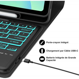 Coque Clavier Pour Samsung Galaxy Tab S10 Fe/S9 Fe 10.9""/S9 11"", Azerty Français Housse Clavier Bluetooth Détachable Avec Porte Crayon Pour Samsung Galaxy Tab S10 Fe 2025/S9 Fe/S9 2023, Noir - Neuf