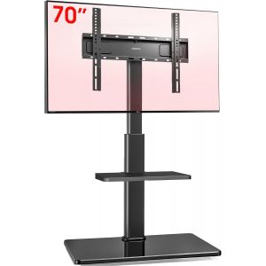 Support TV sur Pied pour TV de 32-70 Pouces,Pied TV avec &Eacute;tag&egrave;re R&eacute;glable en Hauteur Pivotant 60&deg; et Inclinable 12&deg;,Max. VESA 400x400 mm Max. Capacit&eacute; 40 KG - Neuf