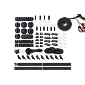Kit d'organisation de c&acirc;bles avec gaines, clips et attaches - 173 pi&egrave;ces - Neuf