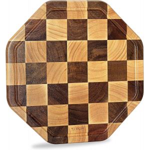 Planche &Agrave; D&eacute;couper & Plateau De Service En Bois, Octagon Planche &Agrave; D&eacute;couper Avec Une Profonde Rainure Pour Le Jus, 31 X 31 X 2 Cm, Parfait Pour Pain, Viande, Fruits, L&eacute;gumes Et Fromages. - Neuf