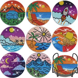 Kit De 8 Sous-Verres &Agrave; Peindre Avec Des Diamants 5d, Style 18, Pour D&eacute;corations De F&ecirc;te - Neuf