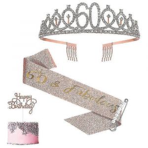 Femmes Dames Rose Gold 60e Anniversaire Ceinture Et Diad&egrave;me Couronne 60 & Fabuleux Ceinture Et Diad&egrave;me Szrh A-F - Neuf
