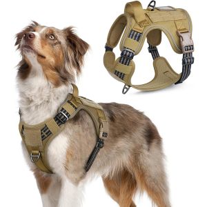 Harnais Chien Anti Traction, Harnais Tactique Chien R&eacute;fl&eacute;chissant R&eacute;glable Avec Poign&eacute;e Et Anneaux, Gilet Solide Facile &Agrave; Mettre, Harnais Chien Militaire Pour Entra&icirc;nement Chasse, Noir, L - Neuf