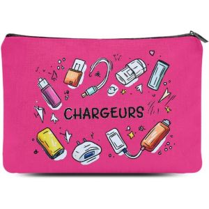 MAA-Pochette en Toile Rose Pour Chargeurs Câbles Sac de Rangement Chargeurs Accessoires Électroniques Sac Organisateur Cable Voyage - Neuf