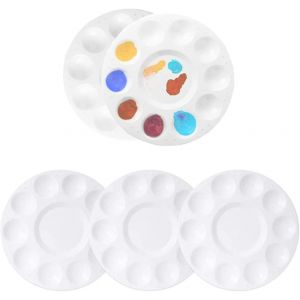 meimie-Palettes De Peinture En Plastique,5 Pices Palette À Peinture Rond En Plastique Plateau DeMélange Bac À Peinture Pour Acrylique À L'Huile Aquarelle Artisanale Bricolage Peinture Palettes Blanc - Neuf