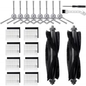 20 Pi&egrave;ces Rechange pour Eufy L60/ L60 SES/ L50/ L50 SES Aspirateur Robot, Kit Accessoires avec 2 Brosses Principales, 8 Filtres (avec &eacute;ponge), 8 Brosses Lat&eacute;rales, 1 Brosse de Nettoyage, 1 Tournevis - Neuf
