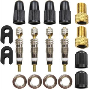 Valve Presta V&eacute;lo-Kit De R&eacute;paration Blitzventil 18 Pi&egrave;ces Avec Joints Et Inserts-Set De Remplacement Avec &Eacute;crou Et Bouchon De Valve + 2 Adaptateurs Presta-Schrader Offerts - Neuf