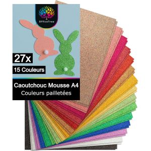 Mevronisshop-27 Feuille Mousse Paillet&eacute;e A4 2mm - 15 Couleurs - Non Autocollant - Papier Mousse Paillet&eacute; Loisir Creatif Pour Le Bricolage - Papier Paillet&eacute; Caoutchouc Mousse Eva 2 Mm - Thermoformable - Neuf