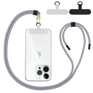 KAL-Cordon Telephone Portable Universal Avec 2 Patchs, Courroie De Collier Universelle Réglable Resistante Lanière Téléphone En Bandoulière En Nylon, Compatible Avec Plupart Des Smartphones, Grau - Neuf