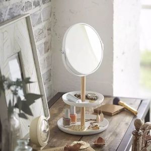 Hjlian Organisateur De Maquillage De Bureau Diy, Boite A Bijoux Avec Miroir, Etagere De Rangement De Bureau, Plateau A Bijoux - Neuf