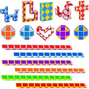 Lot de 12 cubes magiques en forme de serpent pour enfants - 24 blocs - Jouets de puzzle en plastique pour fournitures de f&ecirc;te - Couleur al&eacute;atoire - Neuf