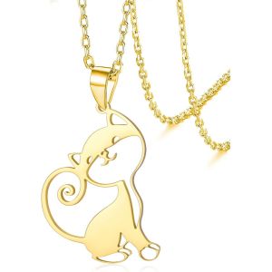 Meimieshop-Collier De Chat Mignon Pour Femmes Hommes Collier Pendentif Chaton En Acier Inoxydable Cadeaux Pour Amis Amoureux Des Chats - Neuf