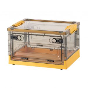 Hjlian Boite De Rangement Pliable, Transparente, Empilable, Grande Capacite, Avec Roulettes, Pour Jouets, Pour La Maison, Couleur Jaune Mangue Fauve, L 47,5 X 31,5 X 22,5 Cm - Neuf