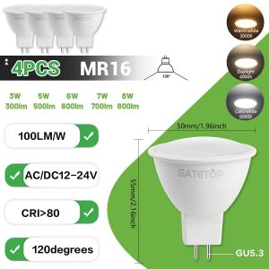 Lugh-4pcs-Cold White 6000kampoules Led 12v Mr16,1 À 10 Pièces,Ac Dc 12-24v,Angle De Haricots 120 80 + Cri 3w 5w 6w 7w 8w 100lm/W,Sans Scintillement,Remplacement De La Lampe Halogène - Neuf