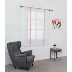 1 Pièce Store Romain Translucide Tulle Rideaux Voilages Vertical Poche De Tige Pour Chambre Cuisine Salon, Rubans Rose Clair, Largeur 80cm X Hauteur 120cm - Neuf