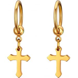 Kal-Boucles D`Oreilles Pour Homme Femme, Créoles D'oreilles Piercings Couleur Or Noir Ronde Pendante Croix Rétro Hip Hop Cadeaux Anniversaire Noël - Neuf