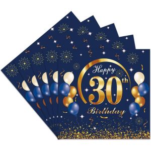 40 pcs Serviettes Anniversaire Joyeux 30 ans,Serviettes 30e anniversaire,bleu serviette papier décoration anniversaire 30 ans,Serviette Papier bleu,Decoration 30 Fête Anniversaire - Neuf