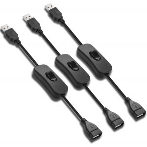 JGD-Lot de 3 rallonges de c&acirc;ble USB 2.0 5 V m&acirc;le vers Femelle avec Interrupteur, Prise en Charge du Transfert de donn&eacute;es et de Courant, Convient pour Ventilateur USB, Bande LED, Bureau d'&eacute;criture - Neuf