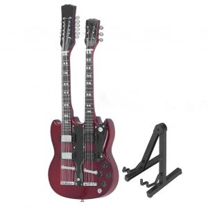 Mini Guitare Electrique A Double Manche, Echelle 1:6, Longueur 18 Cm, Peinture, Jouet Pour Maison De Poupee, Cadeau - Neuf