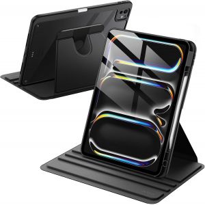 NAERYUT-Coque Rotatif Pour Ipad Pro 13 Pouces M4 (2024) Avec Porte-Pencil,Étui Housse De Support De Protection Rotatif À 360 Degrés Dos Transparent (Noir) - Neuf