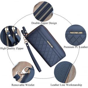 TZF-Portefeuille pour Femme avec Double Fermeture &eacute;clair Portefeuille Portefeuille en Cuir PU pour Femme Portefeuille &agrave; Longue Pochette Grande Capacit&eacute; Portefeuille Bracelet (Noir1) - Neuf