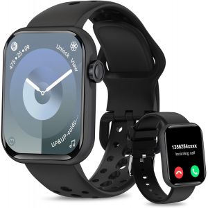 Montre Connect&eacute;e (2 Straps) HD 1,83"" pour Homme et Femme avec Appel Bluetooth, Moniteur De Fr&eacute;quence Cardiaque et De Sommeil, &eacute;tanch&eacute;it&eacute; IP67, Tracker de Fitness iOS Android, Noir - Neuf