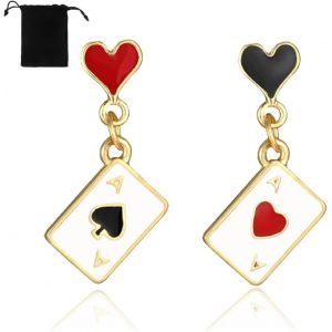Kal-R Boucles D'oreilles Pour Femme, Boucles D'oreilles Poker, Plaqué Or Cartes À Jouer Motif Boucles D'oreilles Charms Coeurs Aces Of Spades Boucles D'oreilles - Neuf