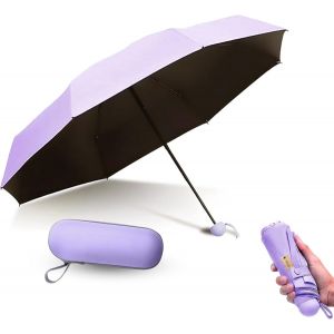 Parapluie De Voyage Pliable, 6 Baleines, Mini Parapluie Pliable Anti-Uv, Coupe-Vent, S&eacute;chage Rapide, Poche Portable, Petit Parapluie Compact Avec &Eacute;tui &Agrave; Capsule Pour Hommes, Femmes, - Neuf